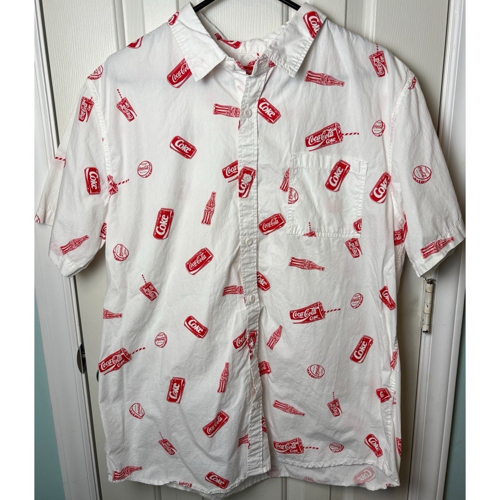 Coca-Cola x PacSun Button Up Shirt Mens XL White Red All Over Print Bottles 2018